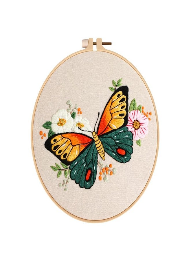 TOPPROSPER Butterfly Embroidery Material Cross Stitch, Hand Embroidery Beginner DIY Set, Including Floral Patterns, Embroidery Rings, Thread and Needle (Green) - Image 1